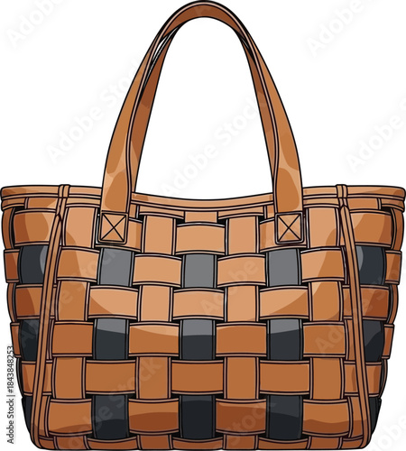 Detailed illustration of a woven tote bag with dual handles showcasing a stylish design