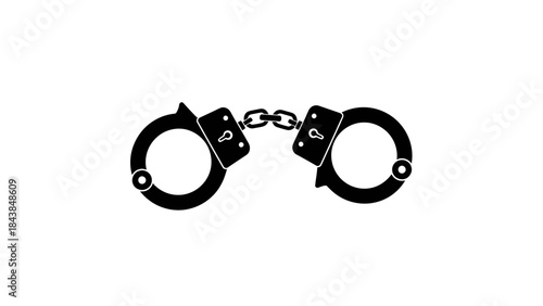 a simple black and white illustration depicts a pair of closed metal handcuffs symbolizing restraint and legal consequences high quality professional detailed modern elegant stylish
