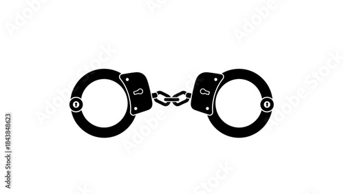 a stark depiction of black metal handcuffs isolated on a pure white background signifies restraint security and the concept of legal apprehension high quality professional