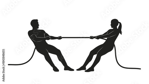 a visual representation depicting a silhouette of two individuals engaged in a vigorous game of tug of war demonstrating strength and competition high quality professional
