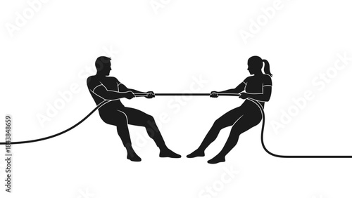 a silhouette depiction of a tug of war between two athletic figures showcasing strength competition and the dynamic tension of a physical challenge high quality