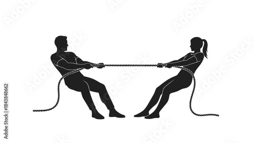 a stark silhouette depicts a classic tug of war scene showcasing two figures engaged in a powerful struggle symbolizing conflict and competition high quality professional
