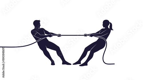 a stark silhouette depicts a dynamic scene of two individuals engaged in a fierce tug of war competition showcasing strength and determination high quality professional