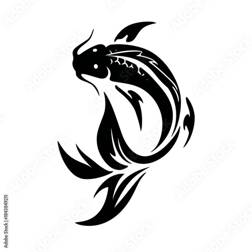 Elegant Black Stylized Fish Vector Illustration, Tribal Art Design. Artistic Aquatic Symbol Graphic Element.