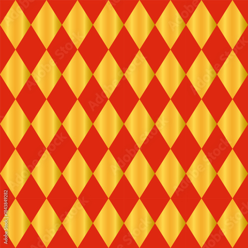 Geometric seamless pattern.Argyle repeat pattern in gold and red.Abstract graphic vector wallpaper.Chinese new year, harlequin background.