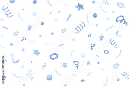 3d blue flying confetti on isolated background. Holiday Festival Design for Greeting Card, Invitation or Poster. Celebration & Party.Surprise Banner. Stock vector illustration.	