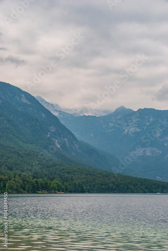 Bohinj lake on a cloudy day in Slovenia