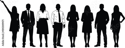Business people silhouette illustration showing professional men and women standing together as confident corporate team leaders isolated on white background