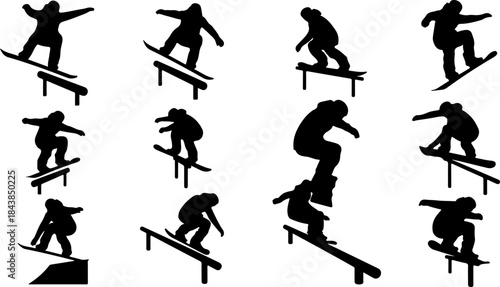 Skateboarding Tricks Silhouette Set – Dynamic Skater Action Poses