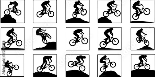 Cycling Action Silhouette Set – Dynamic Bicycle Rider Poses
