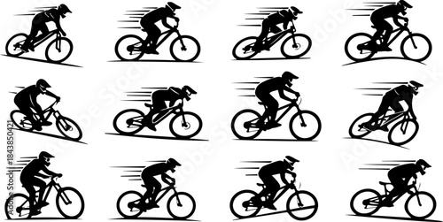 Cycling Action Silhouette Set – Dynamic Bicycle Rider Poses