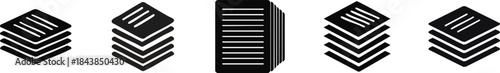 Article and Content Writing Silhouette. A series of stacked document icons representing organization, paperwork, and administrative tasks.