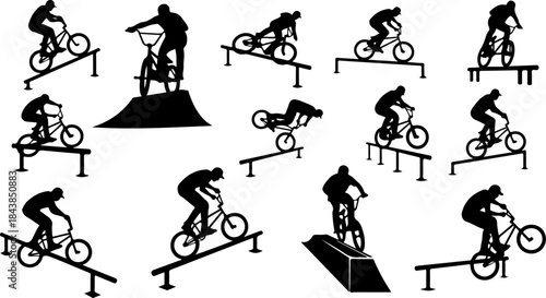 Cycling Action Silhouette Set – Dynamic Bicycle Rider Poses