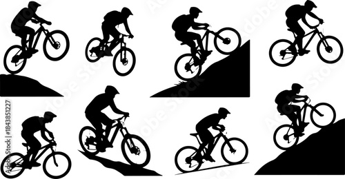Cycling Action Silhouette Set – Dynamic Bicycle Rider Poses