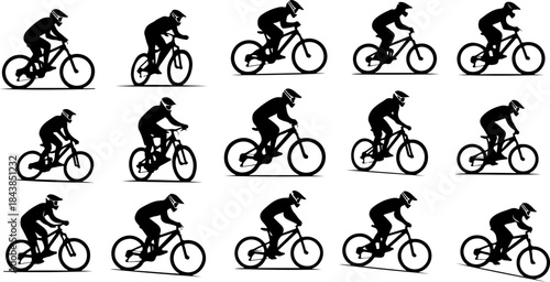 Cycling Action Silhouette Set – Dynamic Bicycle Rider Poses