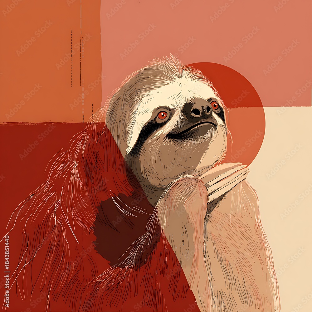 Naklejka premium Lovely sloth cartoon drawing high resolution picture
