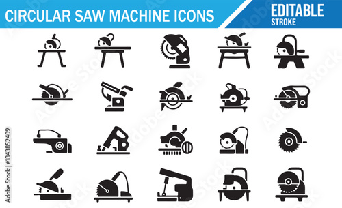 Set of Electric Power Saw Icons for Carpentry.