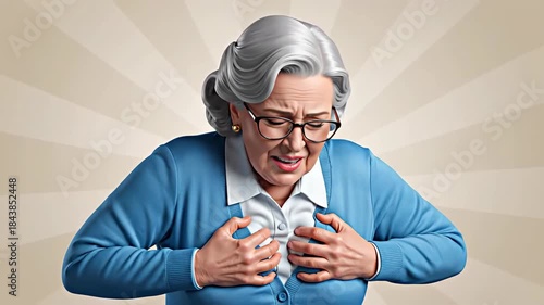 Elderly Woman Experiencing Heart Pain in Multiple Emotional Expressions Visualized in a Video