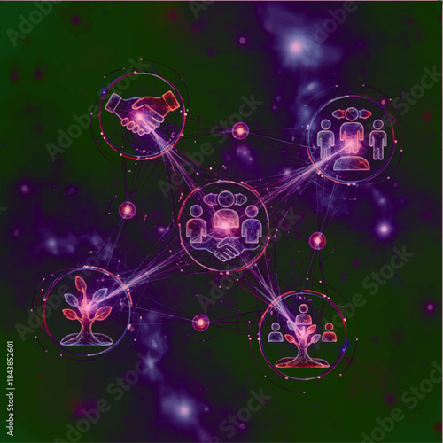 Digital Network of Community Growth and Collaboration Icons
