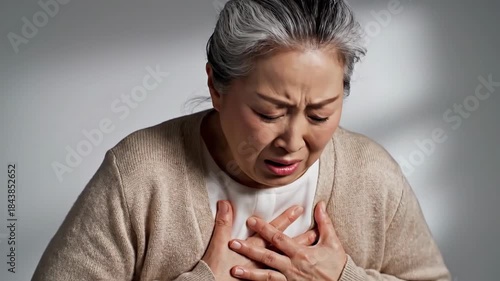 Elderly Woman Experiencing Heart Pain and Discomfort in Emotional Moment