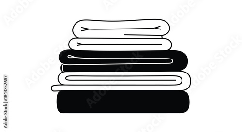 A neatly folded stack of towels presented in a simple black and white silhouette