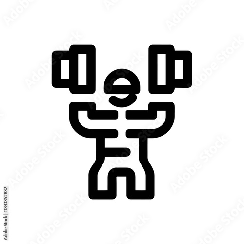 Strong person weightlifting icon, minimalist line art of an athlete lifting dumbbells overhead, fitness and gym training graphic