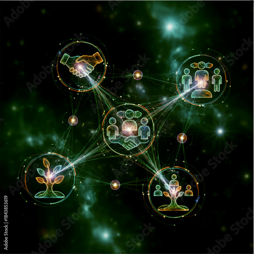 Green Digital Network of Growth and Collaboration Icons