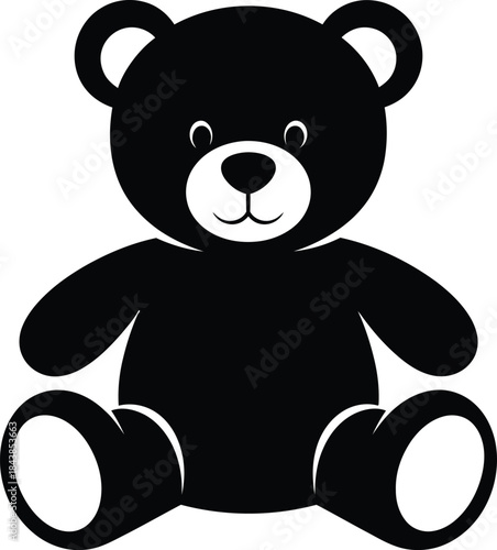 Simple black and white illustration of a classic teddy bear in a seated position