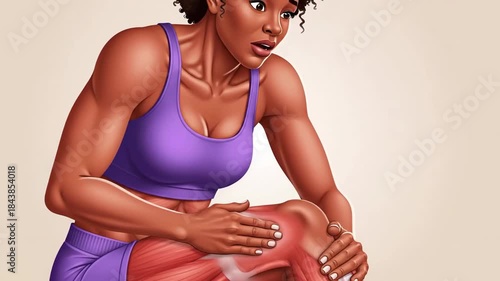 Dynamic Woman Performing Knee Pain Relief Massage in Active Lifestyle Video
