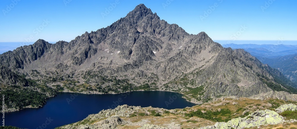 Obraz premium Majestic Vignemale Peak Overlooking Serene Lac de Gaube, Pyrenees National Park