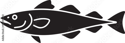 Fish Silhouette vector long sleek seafood icon for fishing brand logo packaging and menu design