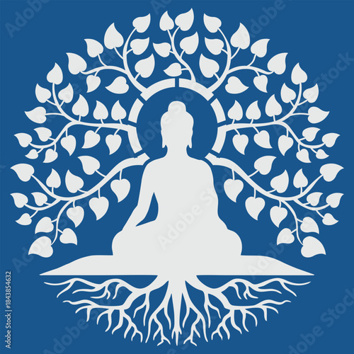 Lord Buddha Vector On Blue Background.