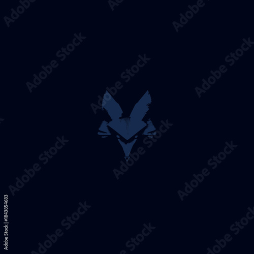 Stylized dark blue fox head logo or icon on a dark background. Abstract geometric animal design, minimalist graphic symbol.