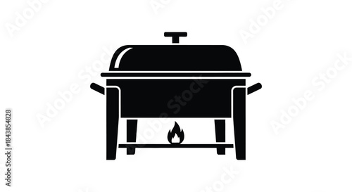 A black silhouette of a chafing dish with a flame indicating warm food service silhouette