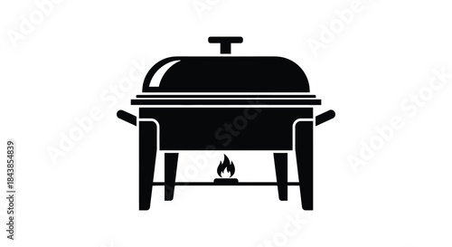A detailed black silhouette of a chafing dish with a warming flame underneath silhouette
