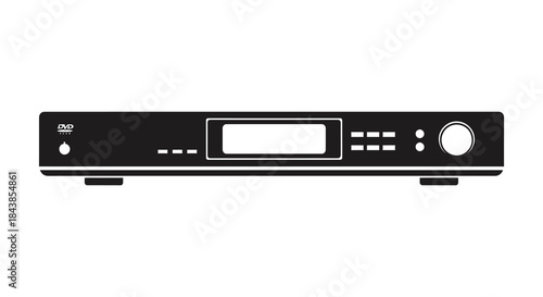 A sleek black audio receiver with control buttons and a display a distinct silhouette