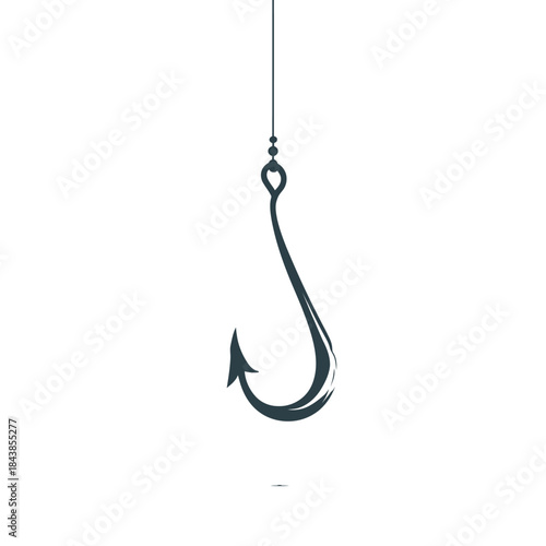 Simple fishing hook illustration hanging from a line, perfect for angling, bait, lure, and aquatic sport concepts