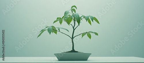 Minimalist Bonsai Tree with Soft, Ethereal Green Backlighting and Subtle Texture