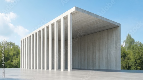 Minimalist Concrete Pavilion with Linear Columns and Sky Backdrop