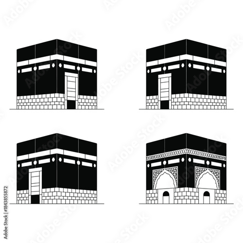 Kaaba Icon Set In Black And White mecca islam