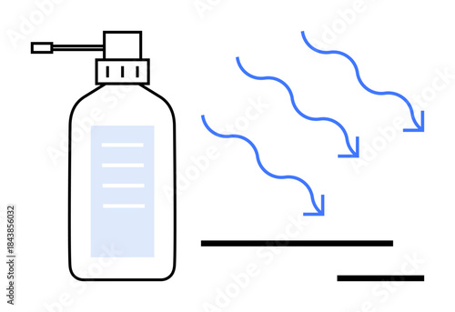 Hygiene practices, cleanliness, sanitation, infection prevention, public health, disinfection. Hand sanitizer bottle with airflow design for drying. Hygiene practices and infection prevention concept