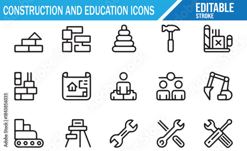 Outline Icons: Construction Site and Early Education Themes.