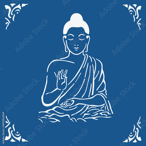 Lord Buddha Vector On Blue Background.