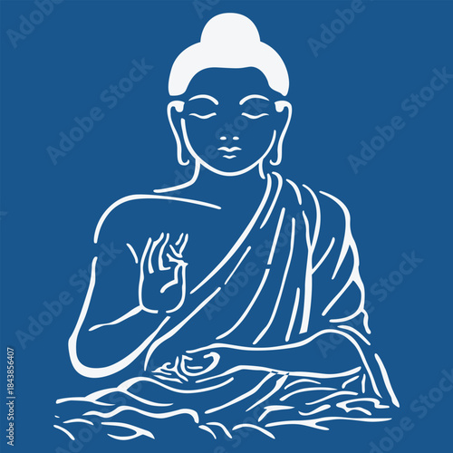 Lord Buddha Vector On Blue Background.