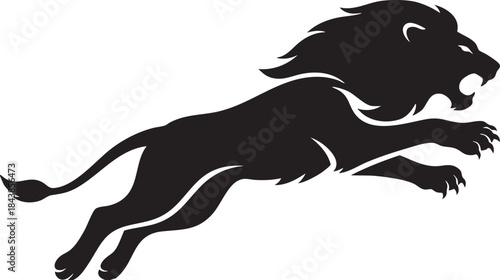 Aggressive Black Silhouette of a Leaping Lion Mascot Vector