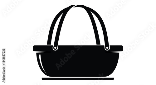 A simple black and white depiction of a market basket showcasing a distinct silhouette