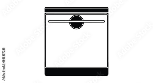 A simple black and white illustration of a rectangular box with a central circular handle silhouette