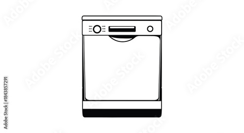 Simple black and white illustration of a modern dishwasher appliance a clean kitchen essential silhouette