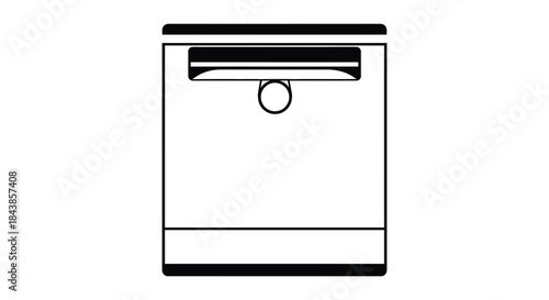 Simple black and white illustration of a mailbox with a circular opening silhouette