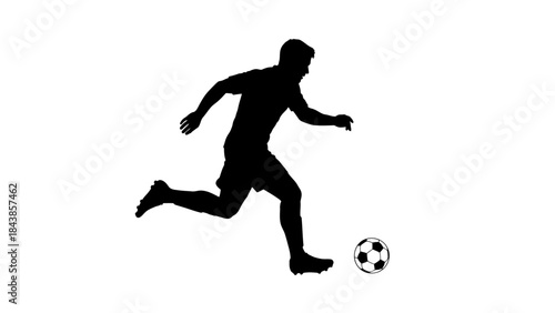 3D vector illustration of an athletic football player silhouette in action kicking a ball during a competitive sport game activity